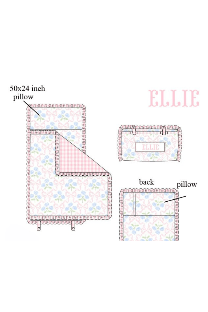 The Smocked Flamingo Apparel & Accessories Napmat Pre-Order Custom Name Sweet Pink Hydrangea Bow Luggage