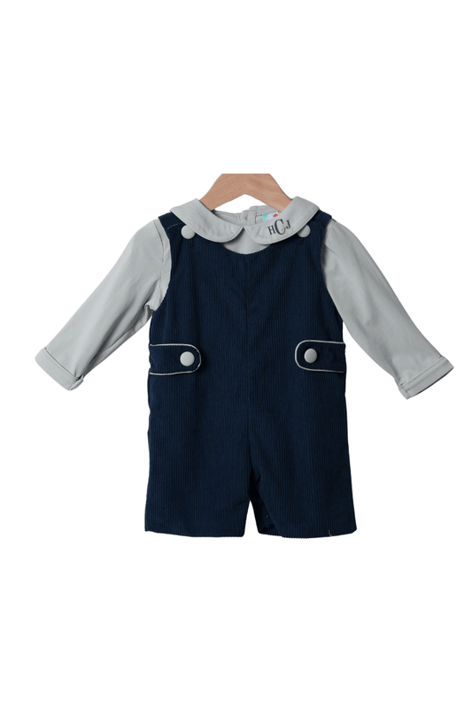 The Smocked Flamingo Apparel & Accessories Navy Corduroy 2 Piece Jon Jon Set