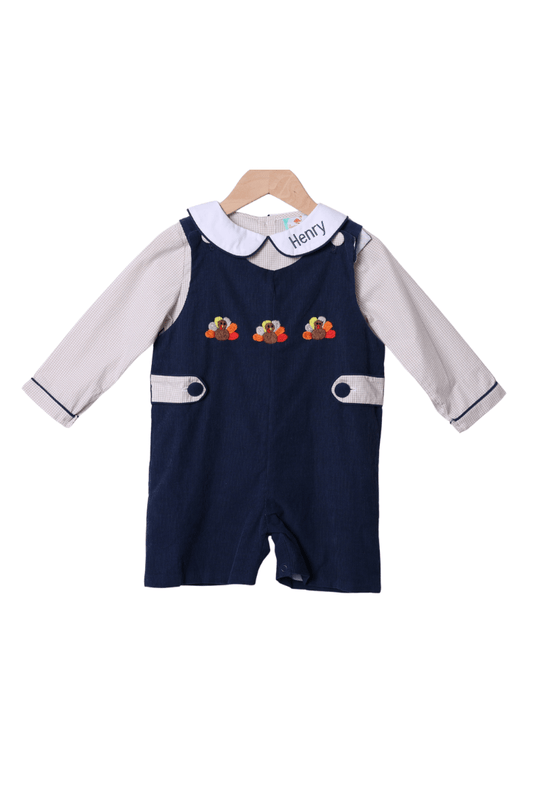 The Smocked Flamingo Apparel & Accessories Navy Corduroy Turkey JonJon Set