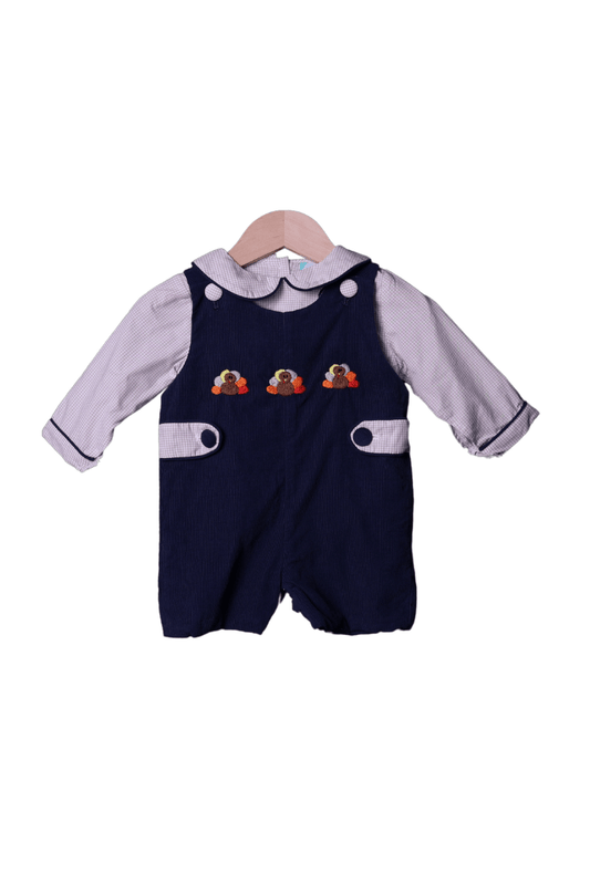 The Smocked Flamingo Apparel & Accessories Navy Corduroy Turkey JonJon Set