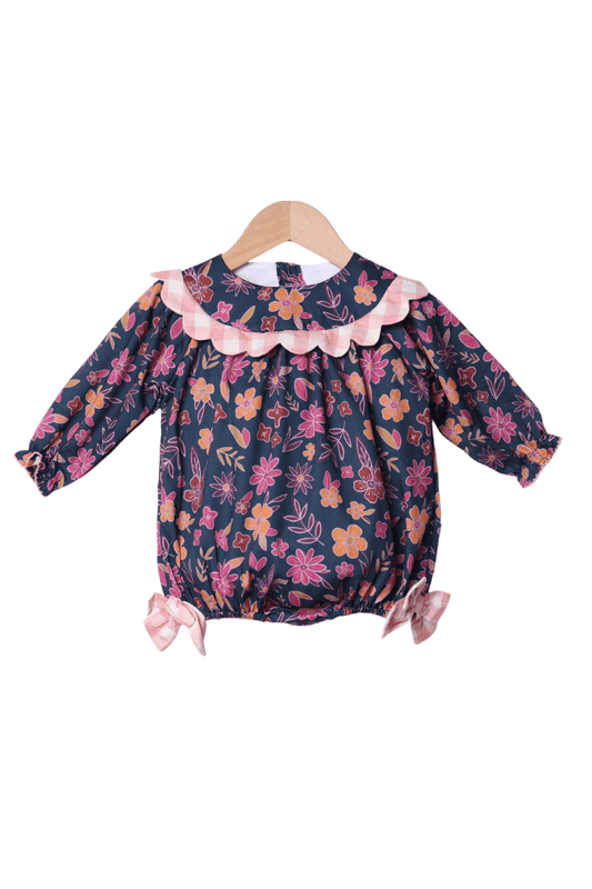 The Smocked Flamingo Apparel & Accessories Navy Fall Floral Scalloped Bubble