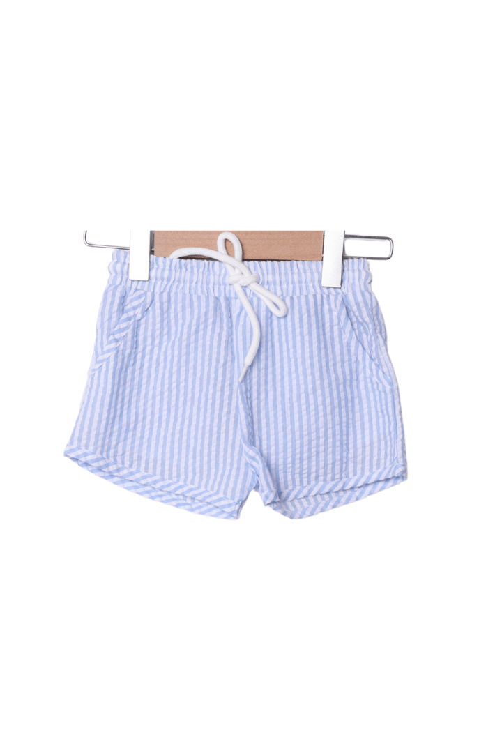 The Smocked Flamingo Apparel & Accessories Navy Seersucker Crab Applique Short Set