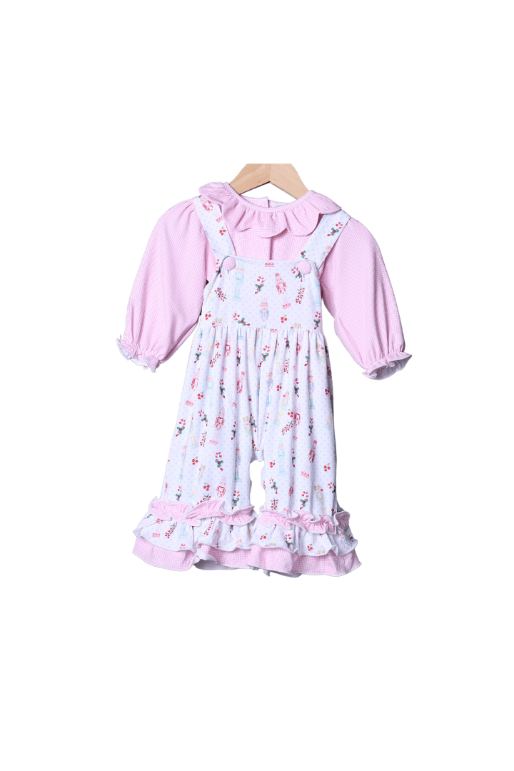 The Smocked Flamingo Apparel & Accessories Nutcracker Gingham Knit Ruffle Romper