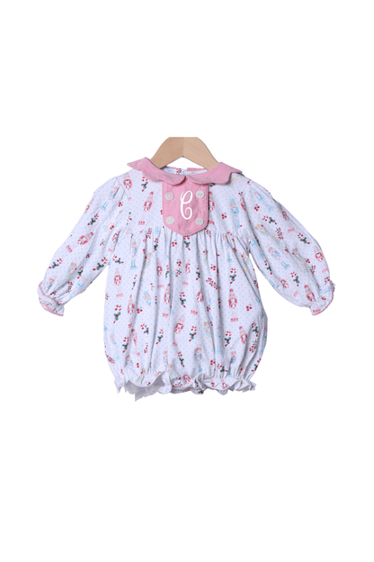 The Smocked Flamingo Apparel & Accessories Nutcracker Pink Corduroy Scalloped Bubble