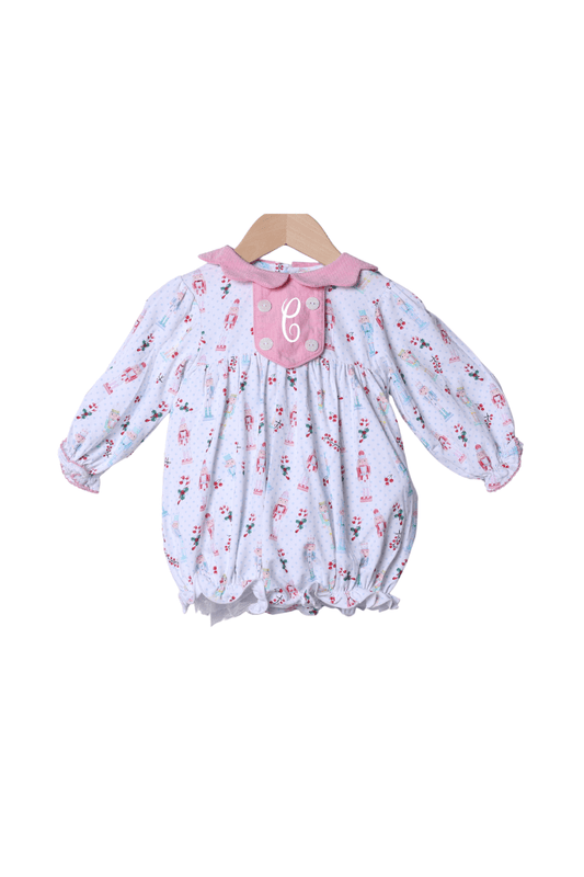 The Smocked Flamingo Apparel & Accessories Nutcracker Pink Corduroy Scalloped Bubble
