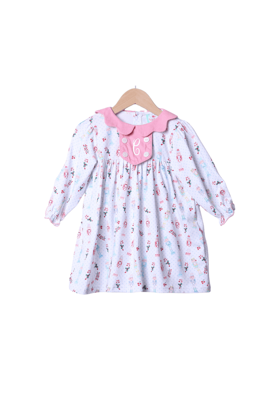 The Smocked Flamingo Apparel & Accessories Nutcracker Pink Corduroy Scalloped Dress