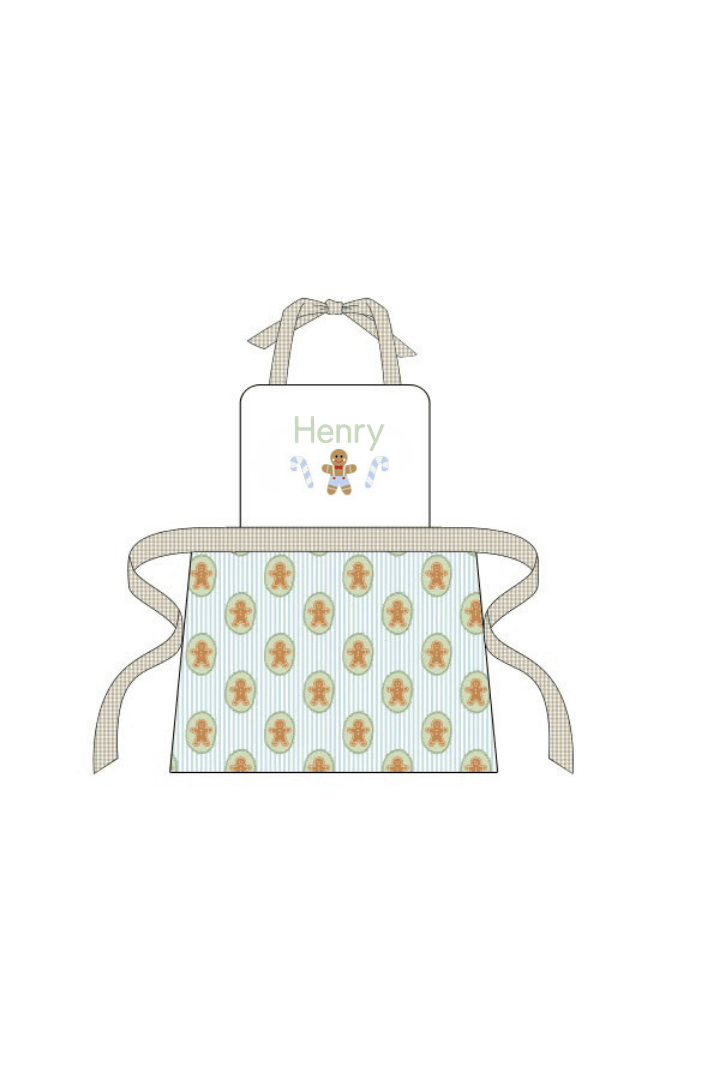The Smocked Flamingo Apparel & Accessories One Size Fits Most Applique Blue Gingerbread Lane Apron