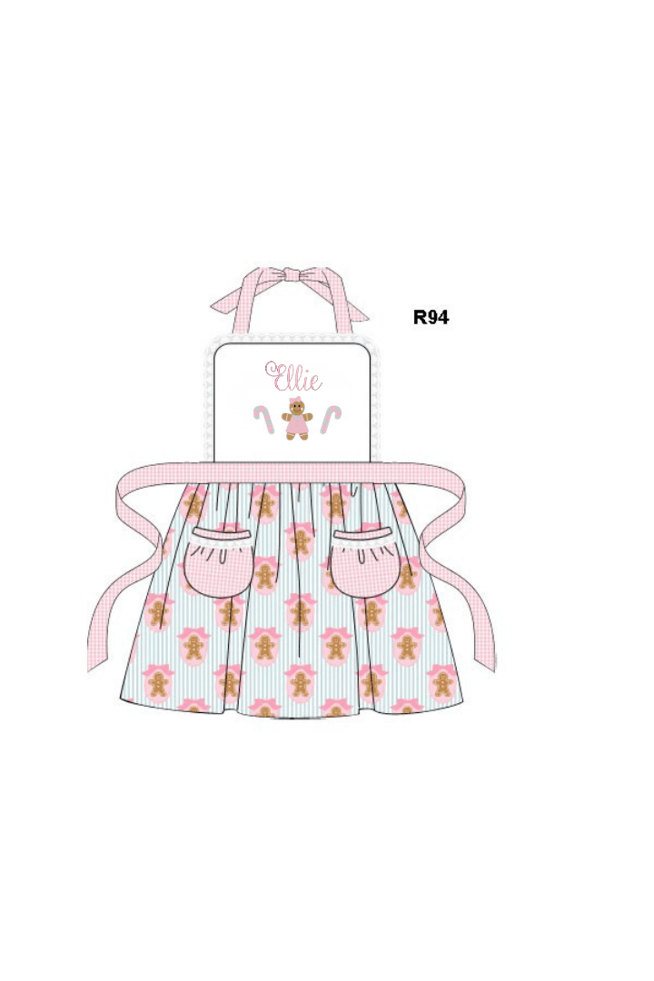 The Smocked Flamingo Apparel & Accessories One Size Fits Most Applique Pink Gingerbread Lane Apron