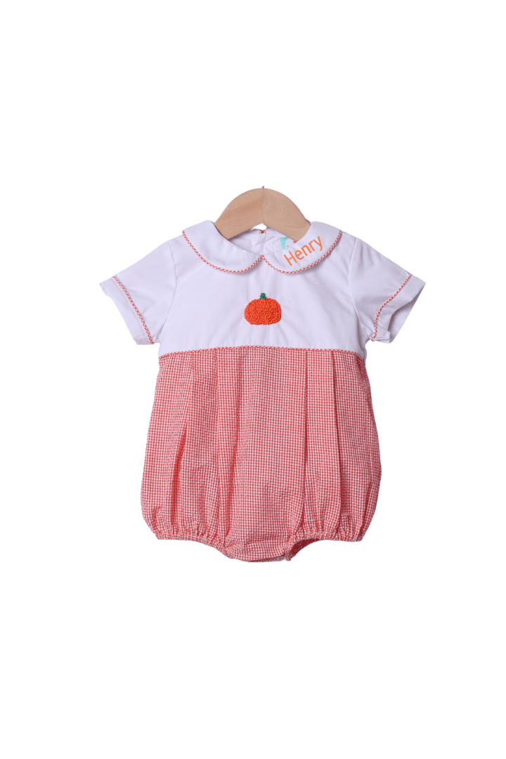 The Smocked Flamingo Apparel & Accessories Orange Seersucker Gingham Pumpkin Bubble