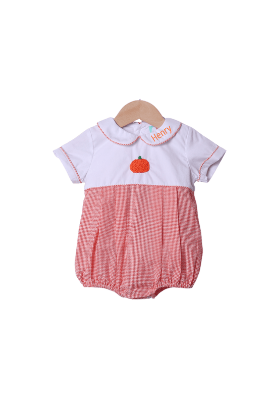 The Smocked Flamingo Apparel & Accessories Orange Seersucker Gingham Pumpkin Bubble