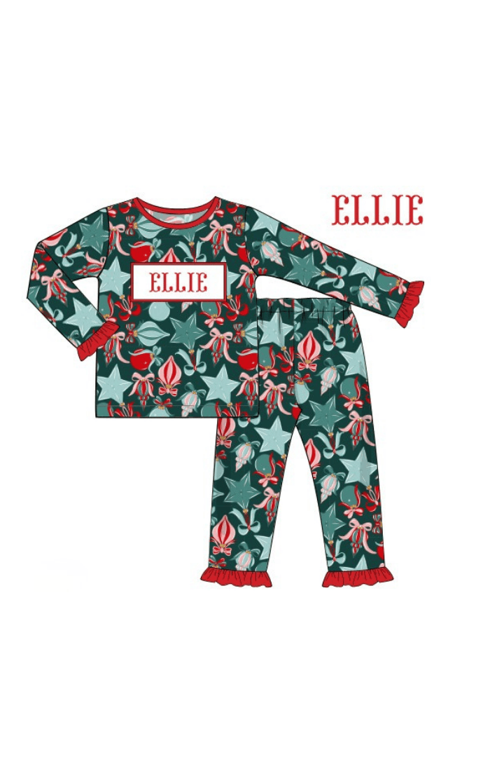 The Smocked Flamingo Apparel & Accessories Pajamas / 6M Pre-Order Smocked Custom Name Festive Ornaments Christmas Trimmings