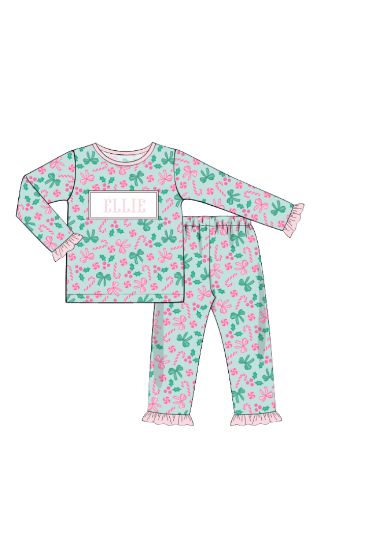 The Smocked Flamingo Apparel & Accessories Pajamas / 6M Pre-Order Smocked Custom Name Holiday Cheer Trimmings