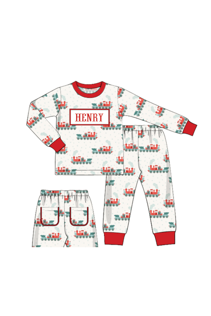 The Smocked Flamingo Apparel & Accessories Pajamas / 6M Pre-Order Smocked Custom Name Holiday Train Trimmings