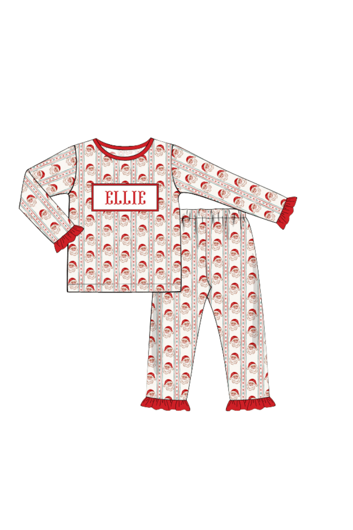 The Smocked Flamingo Apparel & Accessories Pajamas / 6M Pre-Order Smocked Custom Name Santa Christmas Trimmings