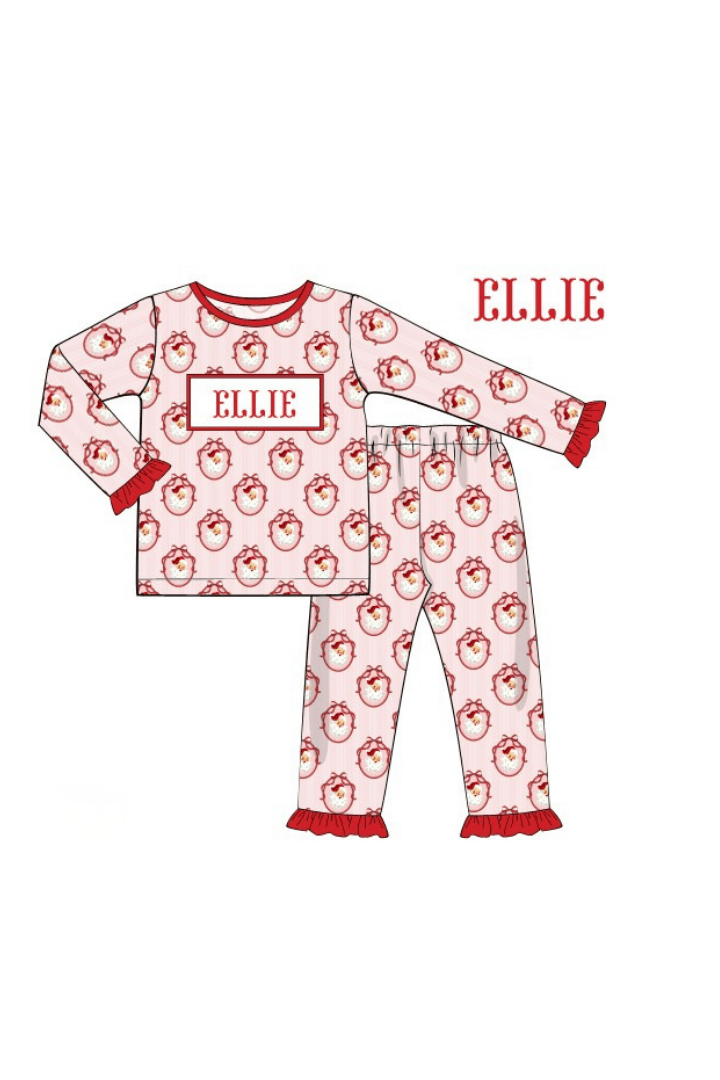 The Smocked Flamingo Apparel & Accessories Pajamas / 6M Pre-Order Smocked Custom Name Vintage Santa Christmas Trimmings