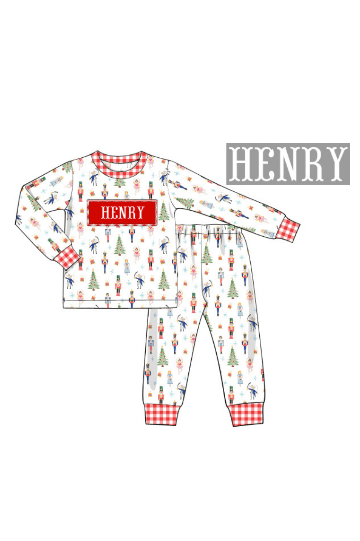 The Smocked Flamingo Apparel & Accessories Pajamas Pre-Order Smocked Custom Name Classic Nutcracker Christmas Trimmings (Copy)