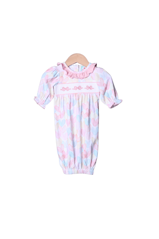 The Smocked Flamingo Apparel & Accessories Pastel Heart and Bow Knit Baby Gown