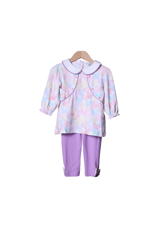 The Smocked Flamingo Apparel & Accessories Pastel Heart Knit Pant Set