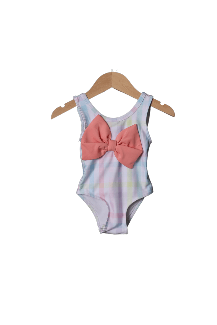 The Smocked Flamingo Apparel & Accessories Pastel Plaid Summer Bow Swimsuit