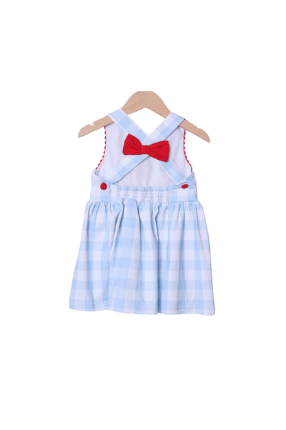 The Smocked Flamingo Apparel & Accessories Patriotic Ice Cream Blue Gingham Bow Dress