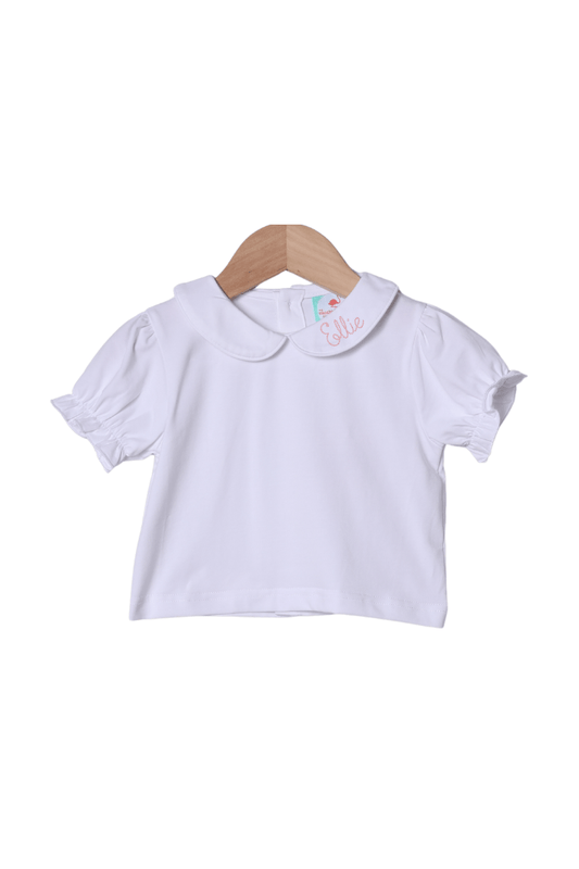 The Smocked Flamingo Apparel & Accessories Peter Pan Collar/Cap Sleeve Knit Shirt