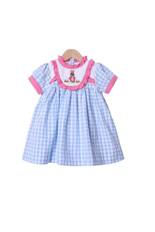 The Smocked Flamingo Apparel & Accessories Peter Rabbit Blue/Pink Seersucker Dress