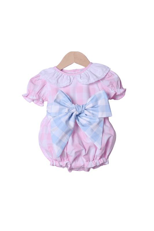 The Smocked Flamingo Apparel & Accessories Pink and Blue Buffalo Check Ruffle Bow Bubble