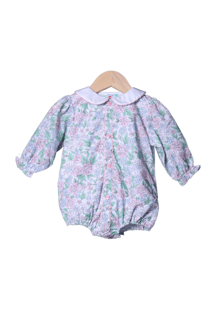 The Smocked Flamingo Apparel & Accessories Pink and Blue Floral Heart Button Bubble