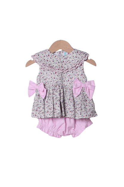 The Smocked Flamingo Apparel & Accessories Pink and Lavender Floral Ruffle Bloomer Set