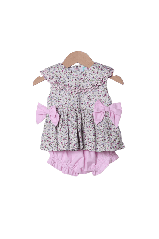 The Smocked Flamingo Apparel & Accessories Pink and Lavender Floral Ruffle Bloomer Set