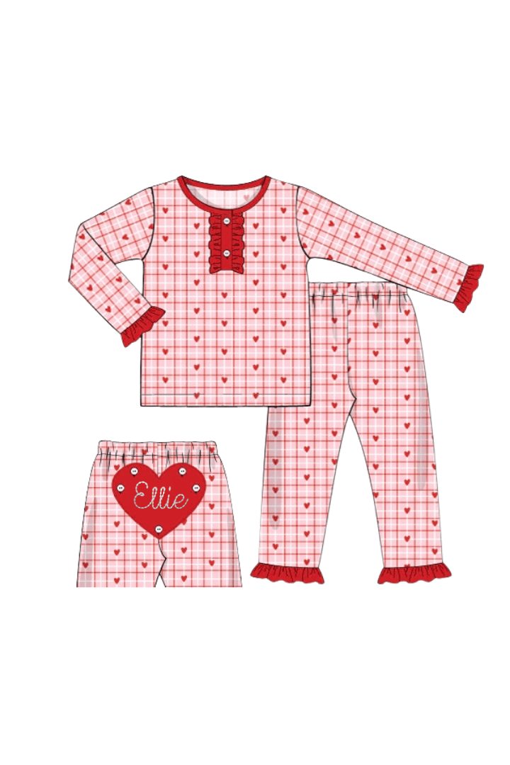 The Smocked Flamingo Apparel & Accessories Pink and Red Hearts Ruffle Lounge Set