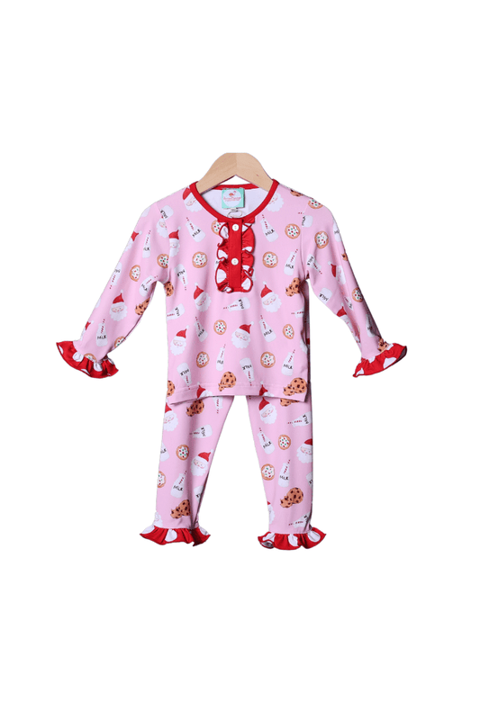 The Smocked Flamingo Apparel & Accessories Pink and Red Santa Cookies and Milk Pajamas