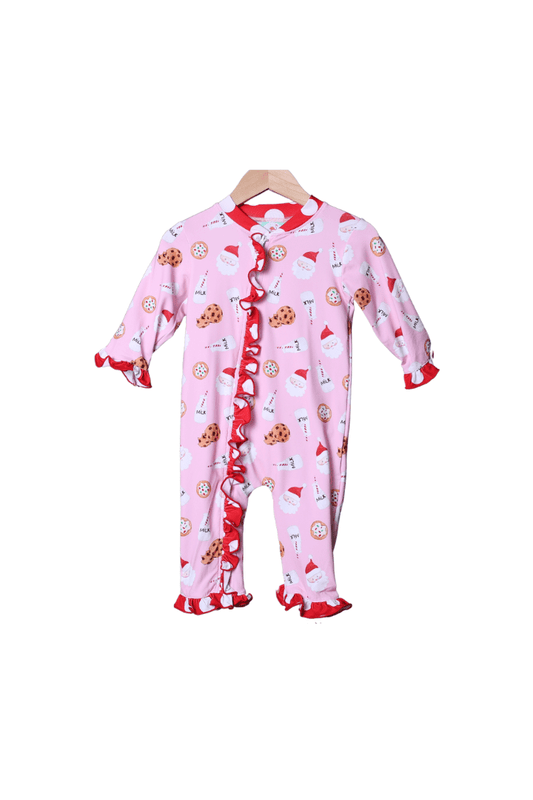 The Smocked Flamingo Apparel & Accessories Pink and Red Santa Cookies and Milk Zippy