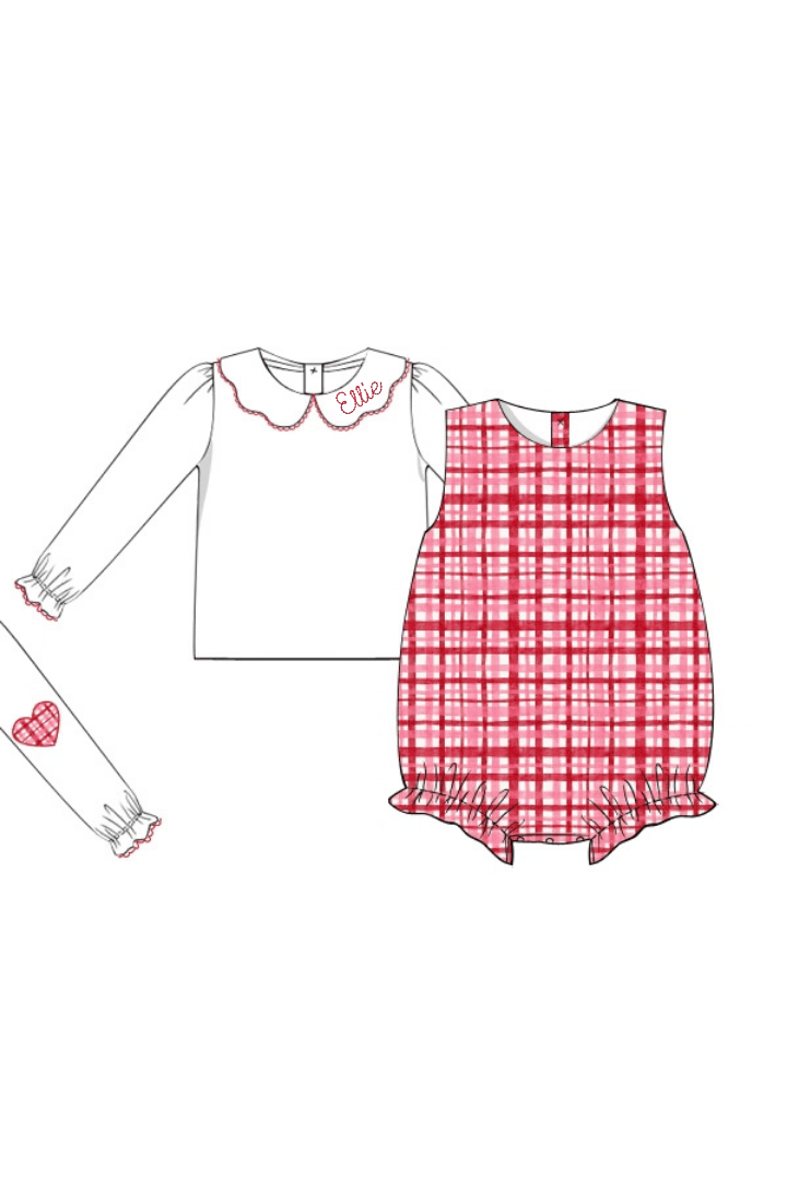 The Smocked Flamingo Apparel & Accessories Pink and Red Sweetheart Plaid 2Pc Bubble
