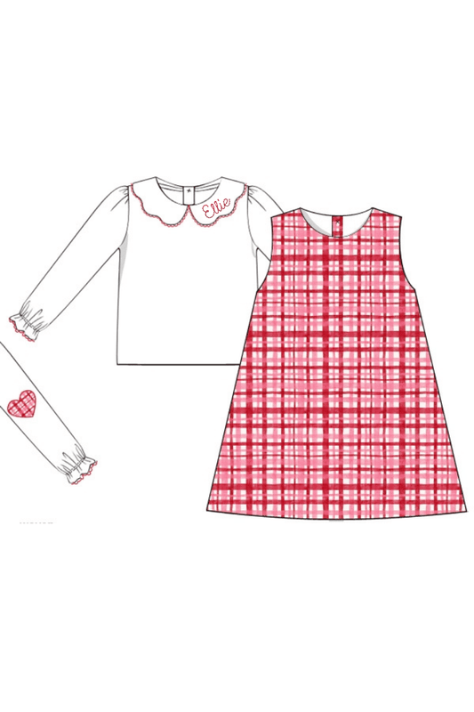 The Smocked Flamingo Apparel & Accessories Pink and Red Sweetheart Plaid 2Pc Dress