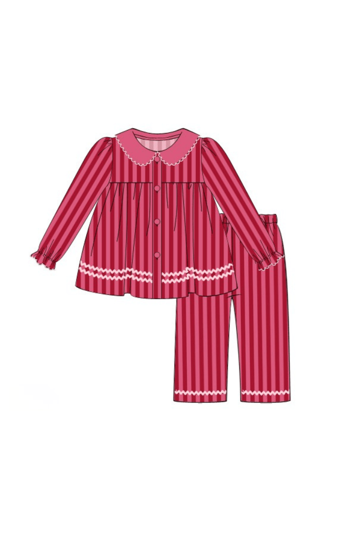 The Smocked Flamingo Apparel & Accessories Pink and Red Sweetheart Stripe Swing Lounge Set