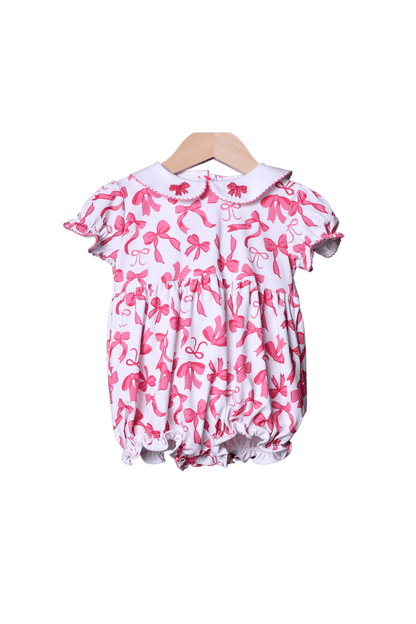 The Smocked Flamingo Apparel & Accessories Pink Bow Knit Peter Pan Collar Bubble