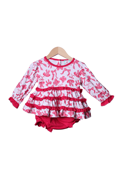 The Smocked Flamingo Apparel & Accessories Pink Bow Knit Ruffle Bloomer Set