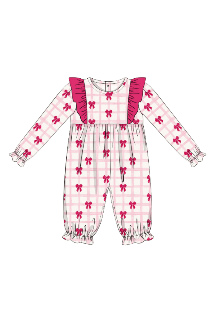 The Smocked Flamingo Apparel & Accessories Pink Bow Ruffle Romper