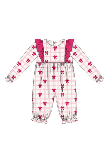The Smocked Flamingo Apparel & Accessories Pink Bow Ruffle Romper