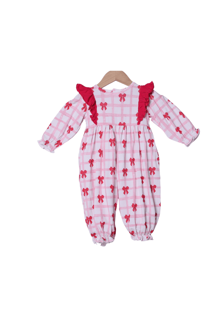 The Smocked Flamingo Apparel & Accessories Pink Bow Ruffle Romper
