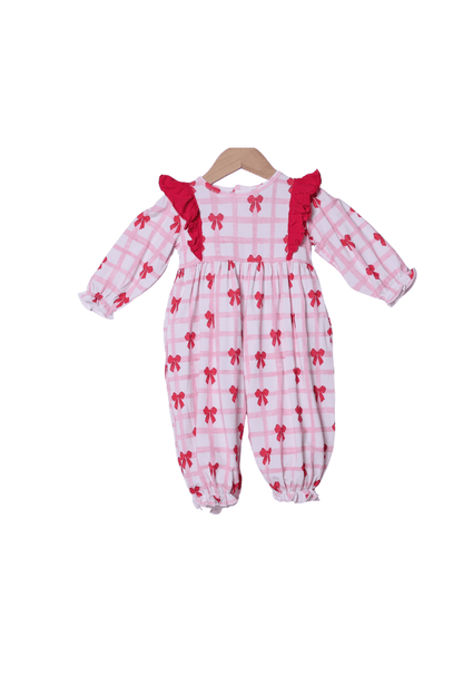 The Smocked Flamingo Apparel & Accessories Pink Bow Ruffle Romper