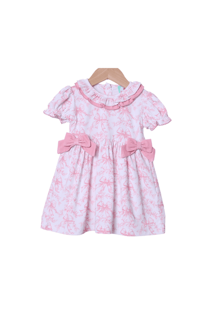 The Smocked Flamingo Apparel & Accessories Pink Bow Toile Knit Dress