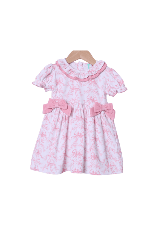 The Smocked Flamingo Apparel & Accessories Pink Bow Toile Knit Dress