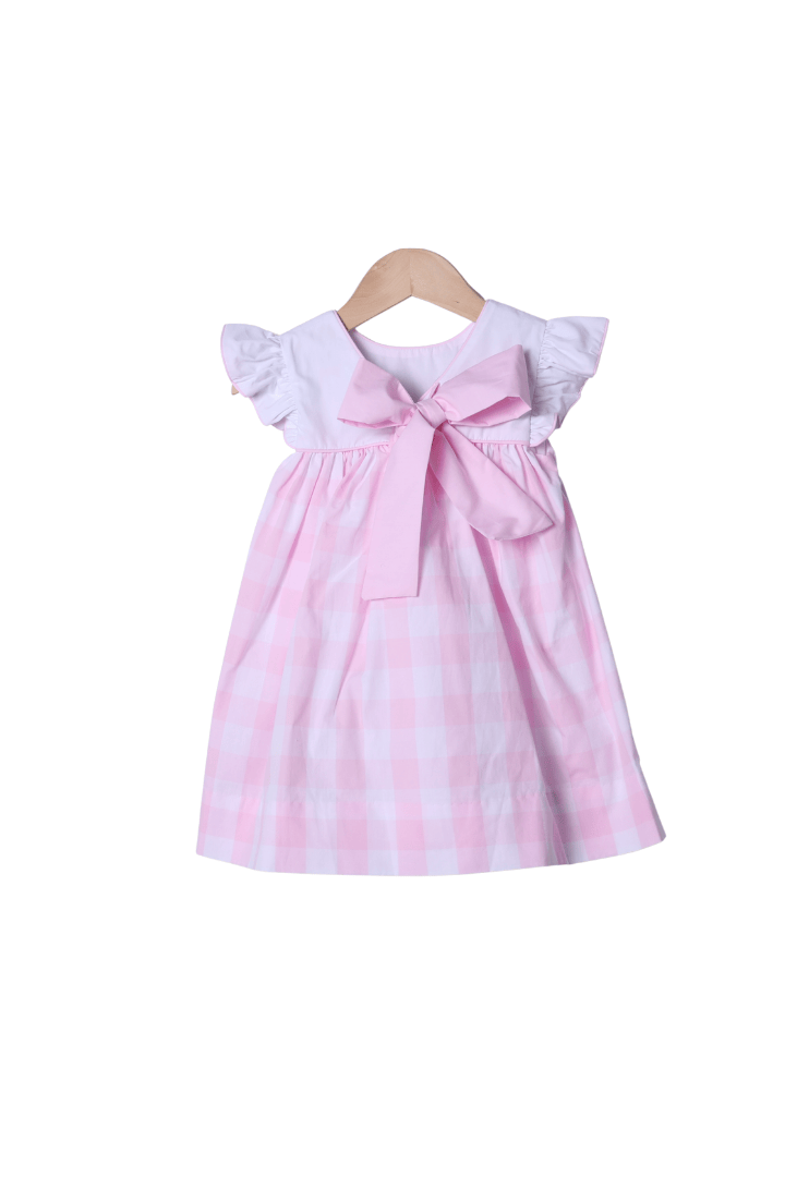 The Smocked Flamingo Apparel & Accessories Pink Buffalo Check Ruffle Bow Dress