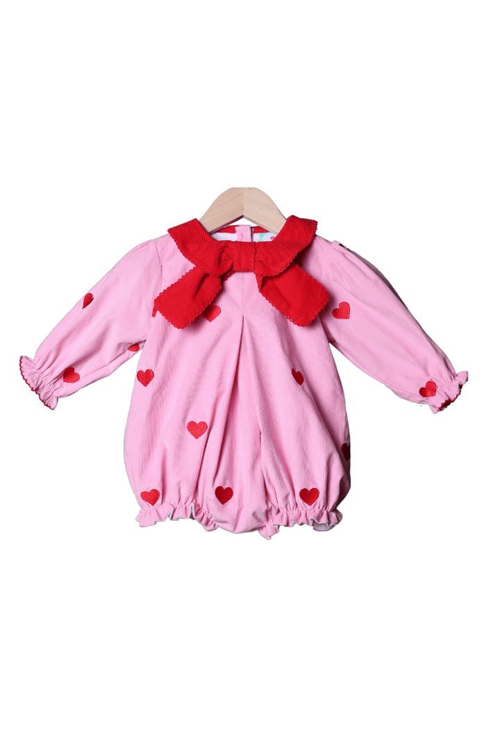 The Smocked Flamingo Apparel & Accessories Pink Corduroy Bow Heart Bubble