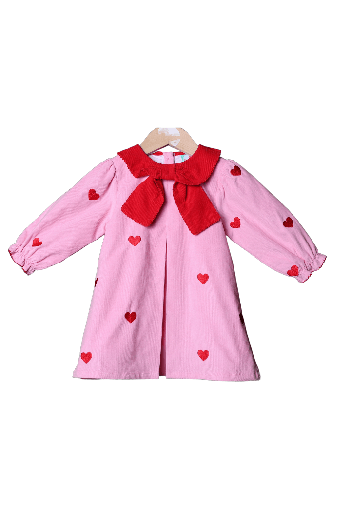 The Smocked Flamingo Apparel & Accessories Pink Corduroy Bow Heart Dress