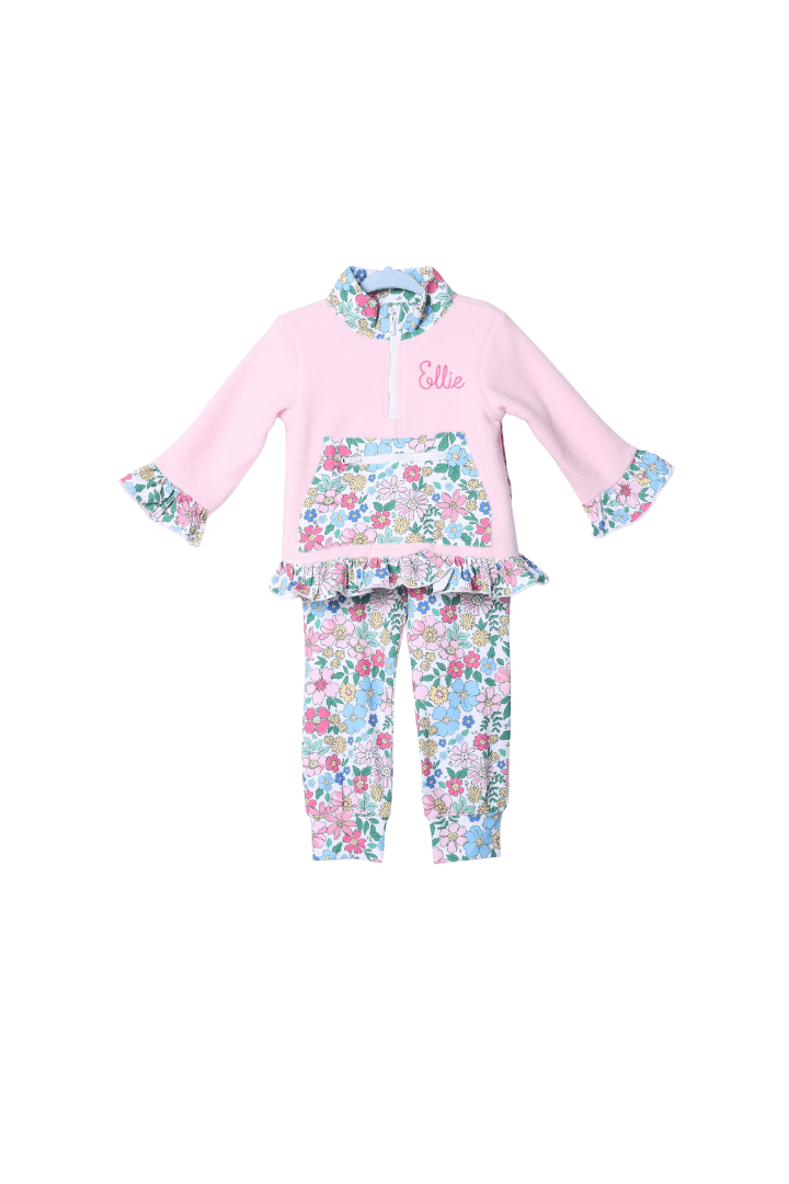 The Smocked Flamingo Apparel & Accessories Pink Fleece Floral Jogger Set
