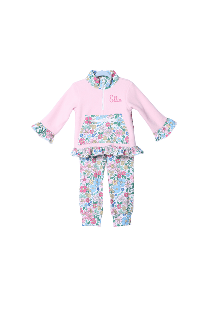 The Smocked Flamingo Apparel & Accessories Pink Fleece Floral Jogger Set