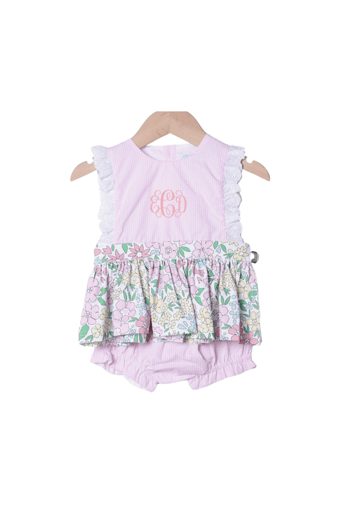 The Smocked Flamingo Apparel & Accessories Pink Floral/Gingham Bloomer Set